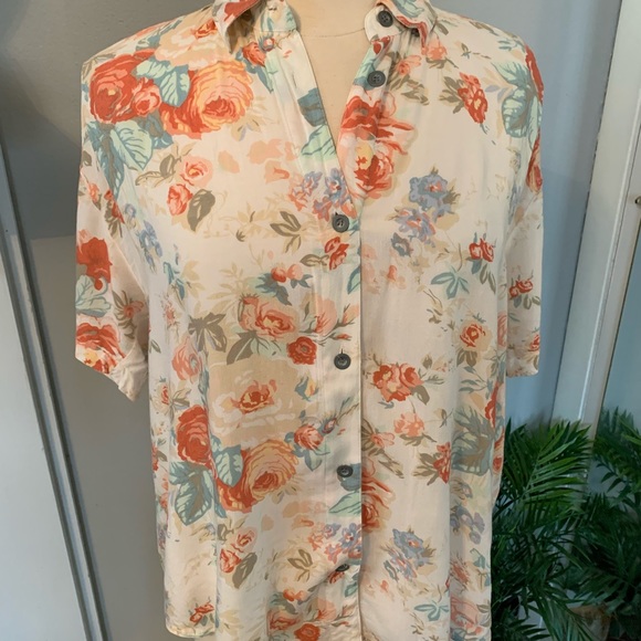 Vintage 90s Y2K Floral Button up Blouse M oversized lightweight coastal cowgirl - Picture 14 of 14